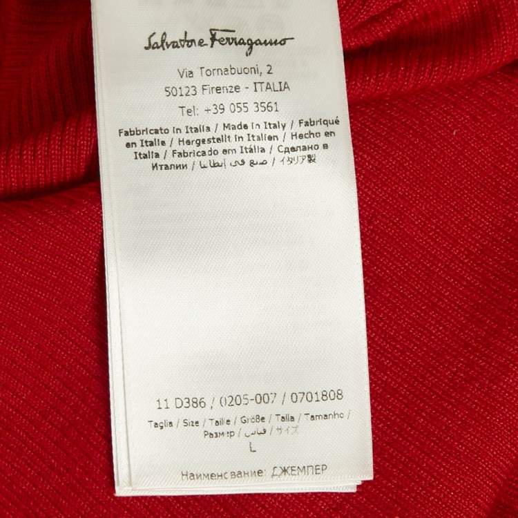 Pre Owned Salvatore Ferragamo Red Cashmere & Silk Knit Jumper L