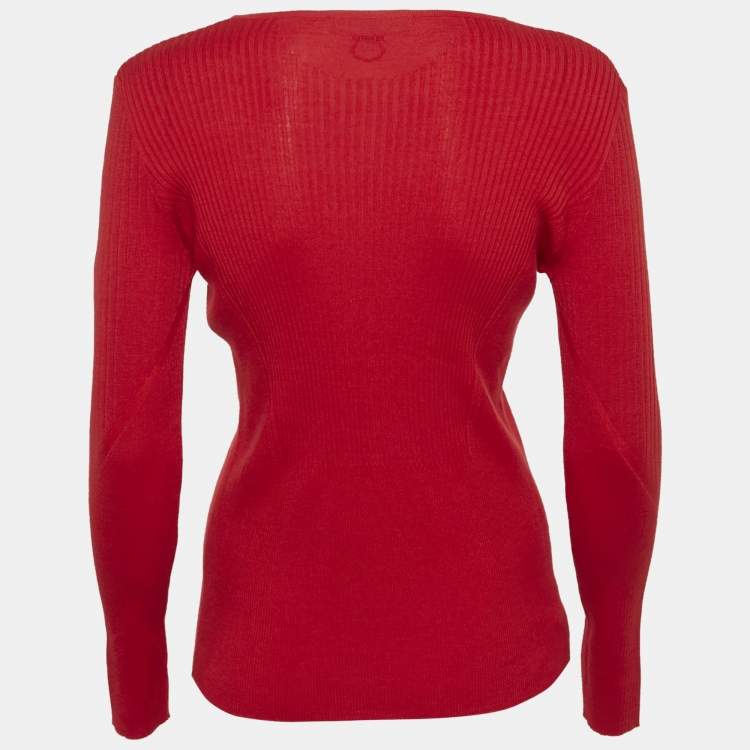 Pre Owned Salvatore Ferragamo Red Cashmere & Silk Knit Jumper L