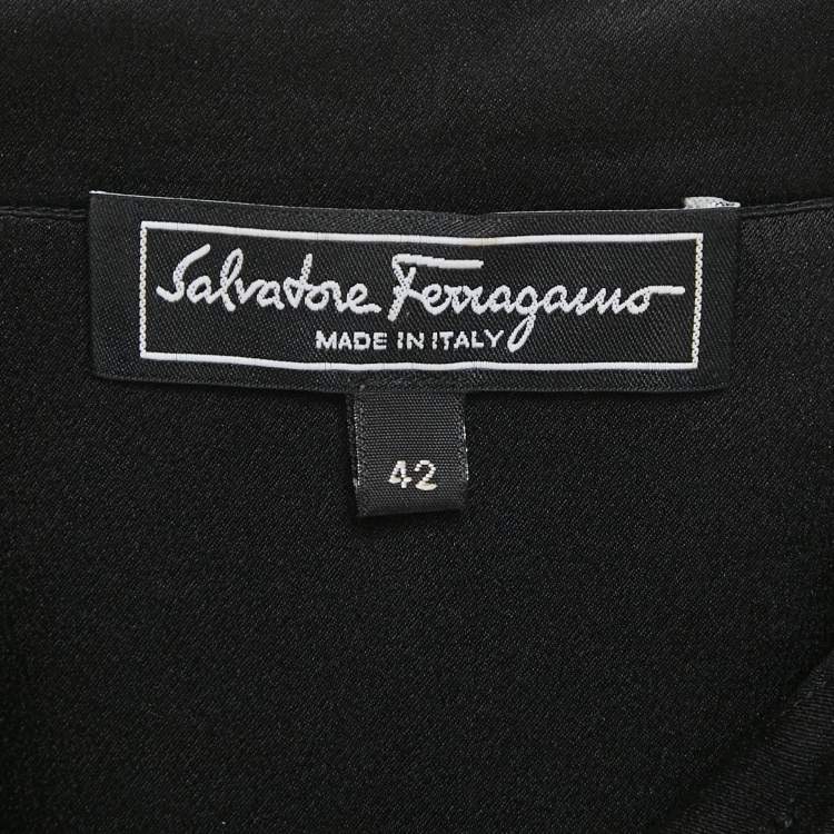 Pre Owned Salvatore Ferragamo Black Satin Long Sleeve Shirt M