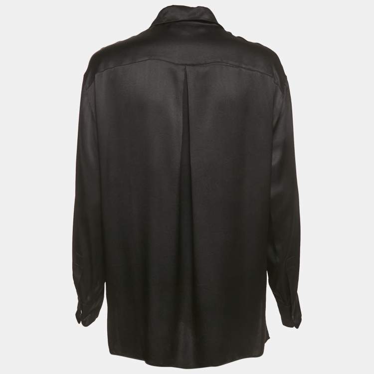 Pre Owned Salvatore Ferragamo Black Satin Long Sleeve Shirt M