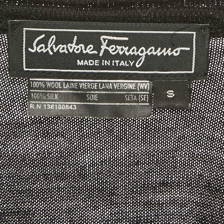 Pre Owned Salvatore Ferragamo Black Wool & Silk Floral Print Cardigan S