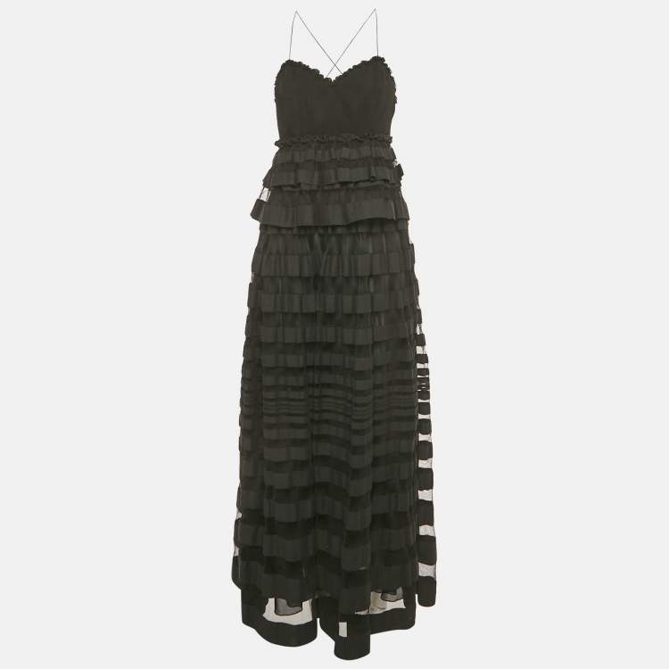 Pre Owned Salvatore Ferragamo Black Ruffled Sleeveless Long Dress S