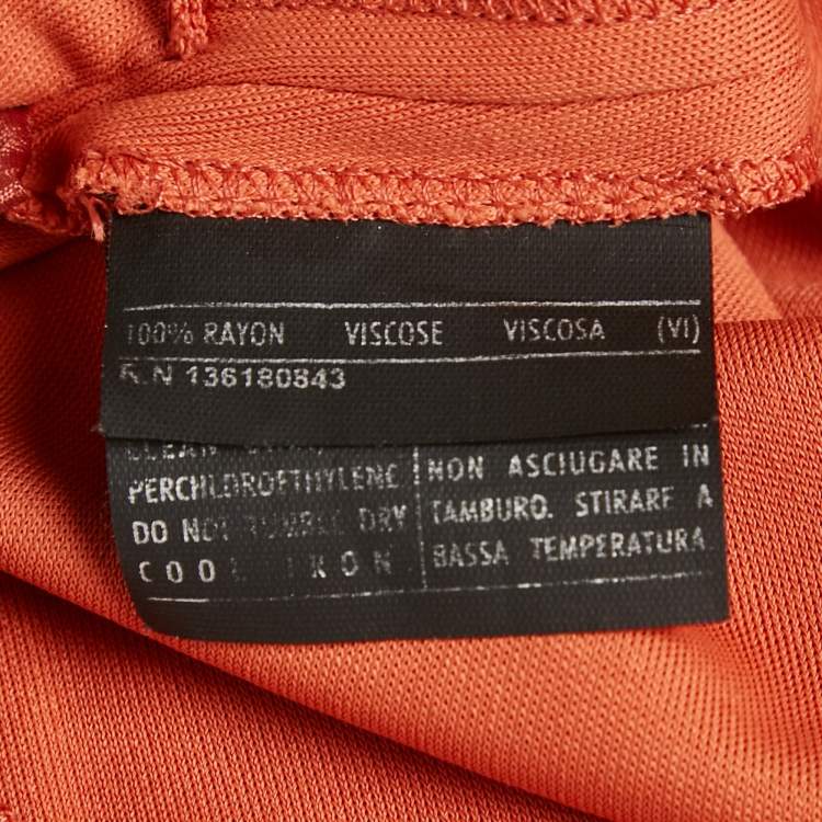 Pre Owned Salvatore Ferragamo Orange Jersey Plunging Neck Midi Dress S