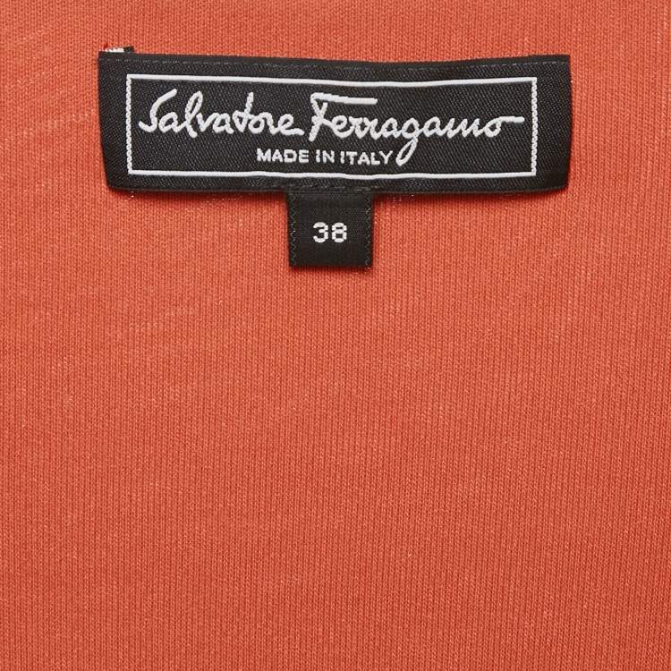 Pre Owned Salvatore Ferragamo Orange Jersey Plunging Neck Midi Dress S