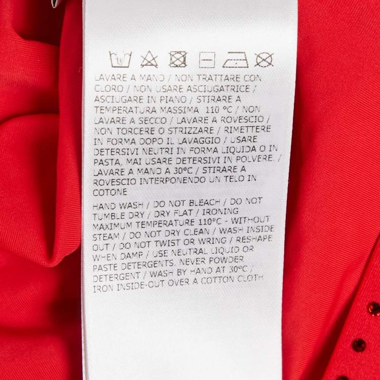 Pre Owned Salvatore Ferragamo Red Stud Embellished Jersey Long Sleeve Top L
