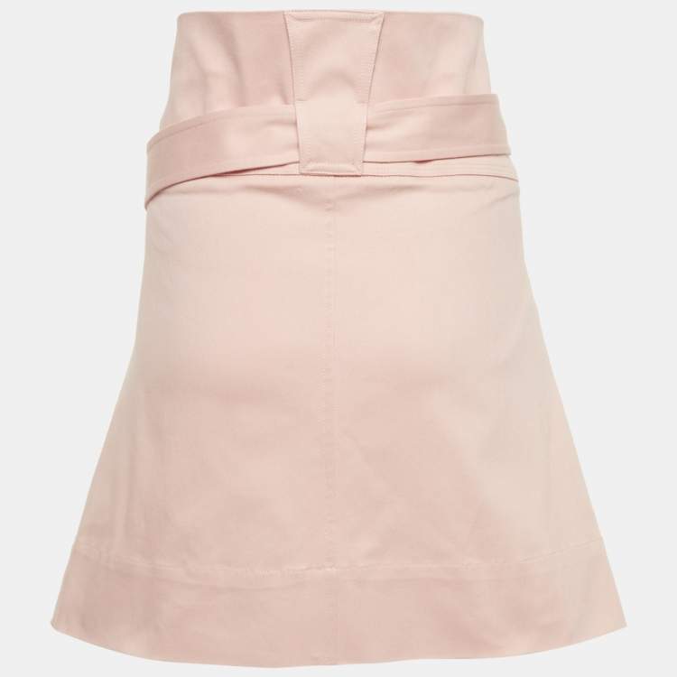 Pre Owned Salvatore Ferragamo Pink Cotton Belted Mini Skirt M