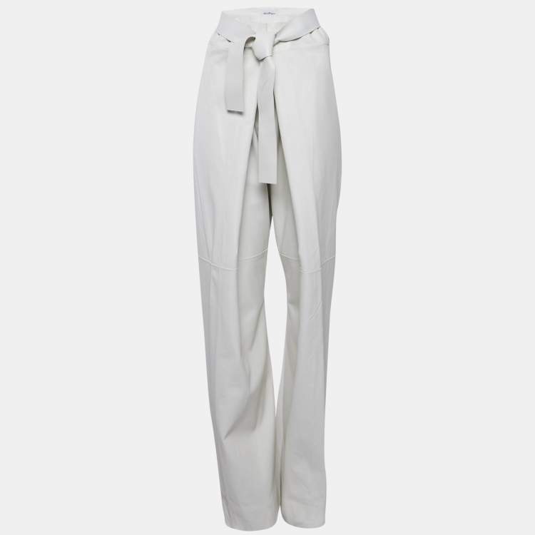 مملوكة مسبقًا Salvatore Ferragamo Light Grey Leather Elasticated Waist Harem Pants S