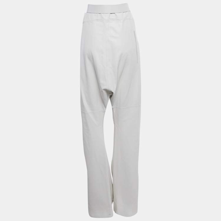 مملوكة مسبقًا Salvatore Ferragamo Light Grey Leather Elasticated Waist Harem Pants S