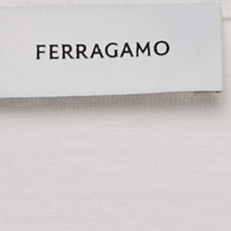 Pre Owned Ferragamo White Cotton Knit Logo Tab Detail T-Shirt XL