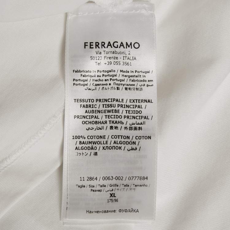Pre Owned Ferragamo White Cotton Knit Logo Tab Detail T-Shirt XL