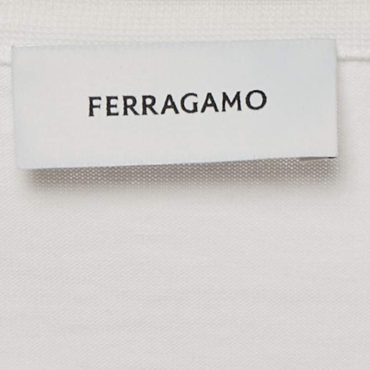 Pre Owned Ferragamo White Cotton Knit Logo Tab Detail T-Shirt XL