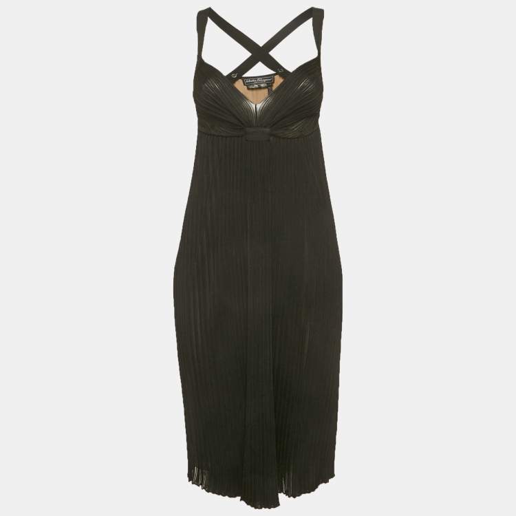 Pre Owned Salvatore Ferragamo Black Rib Knit Strappy Dress S