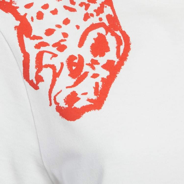 Pre Owned Salvatore Ferragamo White/Red Leopard Print Cotton T-Shirt S