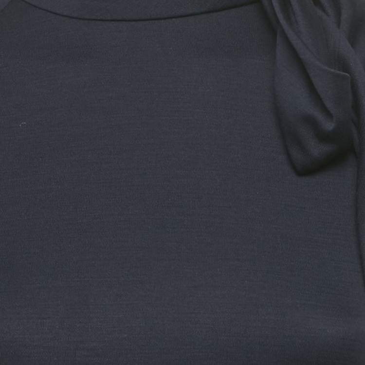 Pre Owned Salvatore Ferragamo Navy Blue Wool Bow Detail Midi Dress S