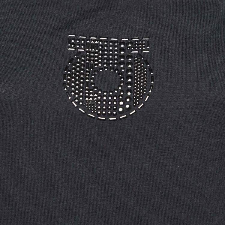 Pre Owned Salvatore Ferragamo Black Cotton Gancini Embellished T-Shirt XL