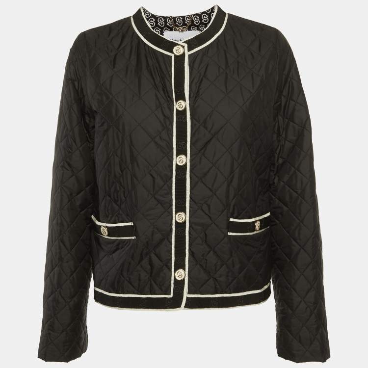 Pre Owned Salvatore Ferragamo Black Nylon Quilted Cropped Jacket M