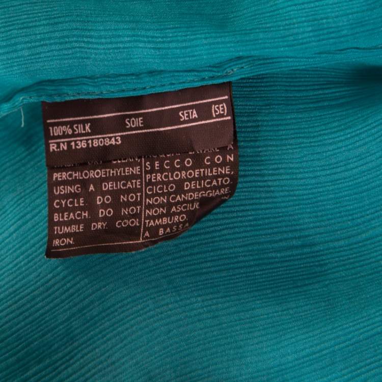 Pre Owned Salvatore Ferragamo Teal Blue Silk Plisse Long Sleeve Shirt S