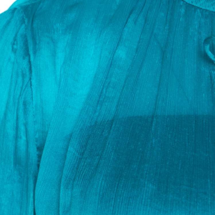 Pre Owned Salvatore Ferragamo Teal Blue Silk Plisse Long Sleeve Shirt S
