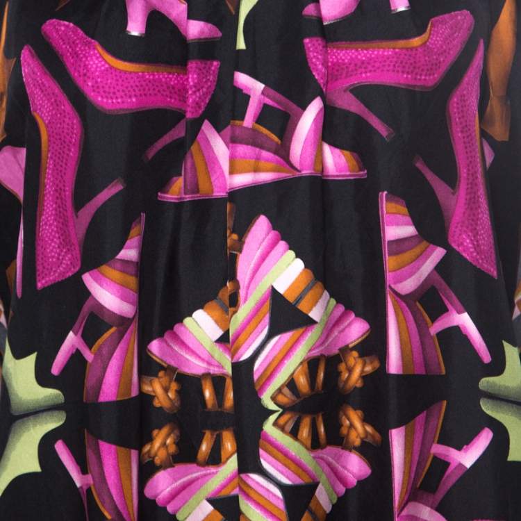 Pre Owned Salvatore Ferragamo Multicolor Printed Silk and Knit Long Sleeve Dress S 