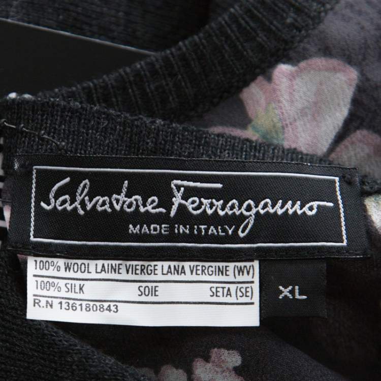 Pre Owned Salvatore Ferragamo Charcoal Grey Knit and Floral Printed Silk Sleeveless Top XL