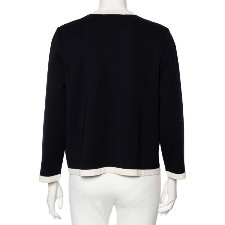 Pre Owned Salvatore Ferragamo Midnight Blue Knit Gancini Buckled Collar Detail Jacket L