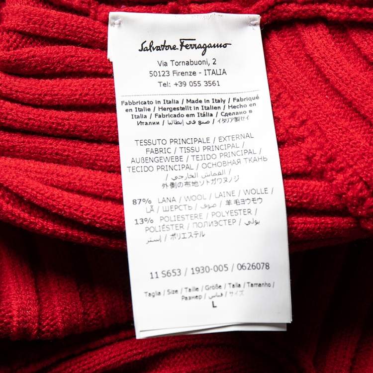 Pre Owned Salvatore Ferragamo Red Rib Knit Paneled Maxi Dress L