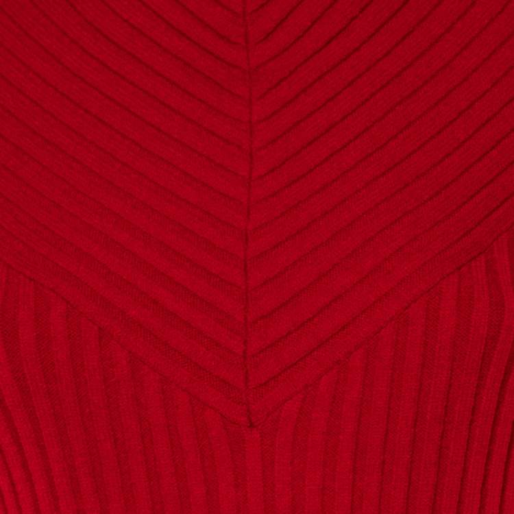 Pre Owned Salvatore Ferragamo Red Rib Knit Paneled Maxi Dress L