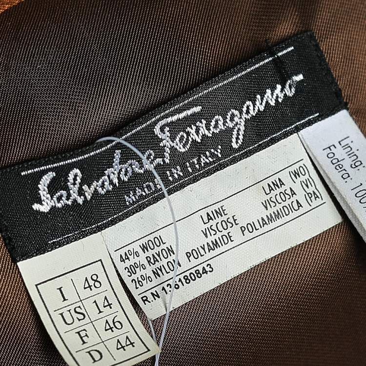 Pre Owned Salvatore Ferragamo Brown Wool Velvet Trim Detail Hook Front Jacket L