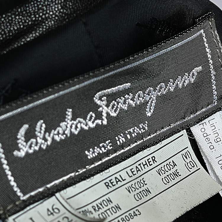 Pre Owned Salvatore Ferragamo Black Leather Trim Detail Button Front Blazer Jacket L