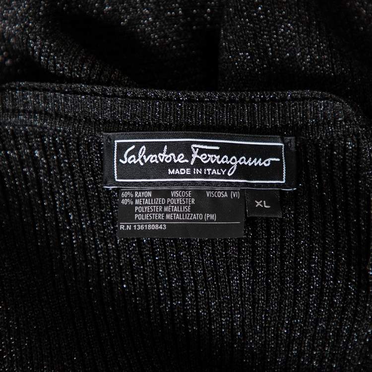 Pre Owned Salvatore Ferragamo Black & Gold Lurex Knit Belted Sleeveless Dress XL