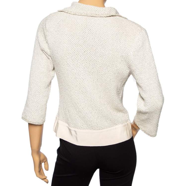Pre Owned Salvatore Ferragamo Cream Perforated Knit Button Front Cardigan M