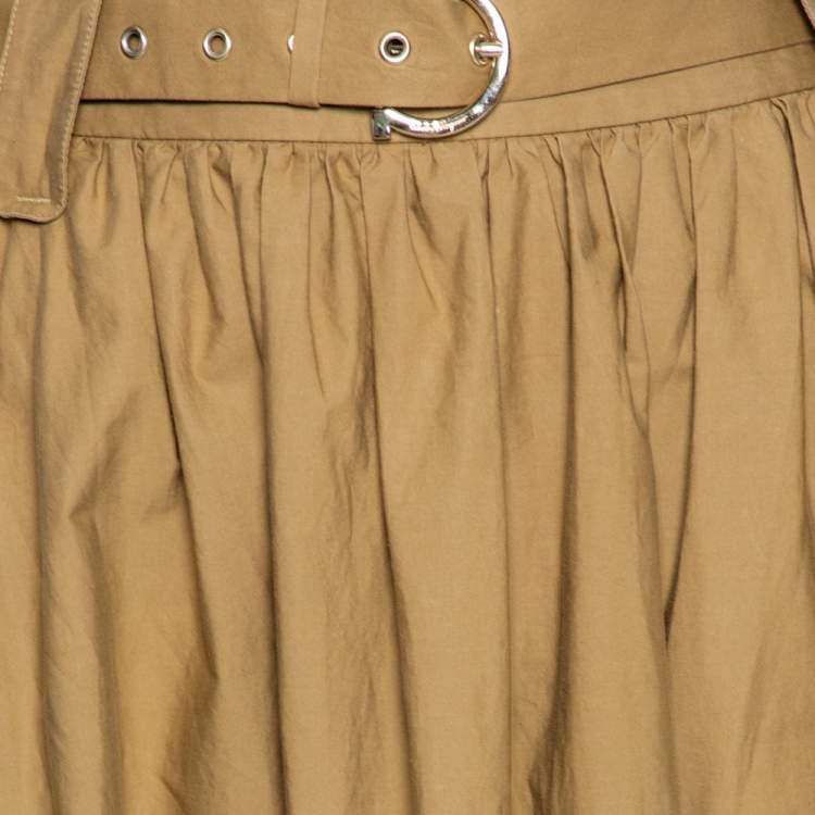 Pre Owned Salvatore Ferragamo Beige Cotton Belted Midi Skirt M 