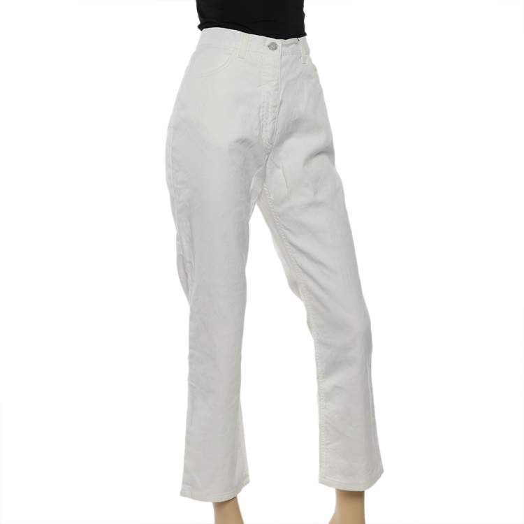 Pre Owned Salvatore Ferragamo Vintage White Gancini Pattern Denim Straight Leg Jeans M