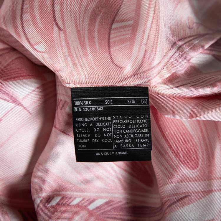 Pre Owned Salvatore Ferragamo Red Leaf Printed Silk Long Sleeve Blouse M