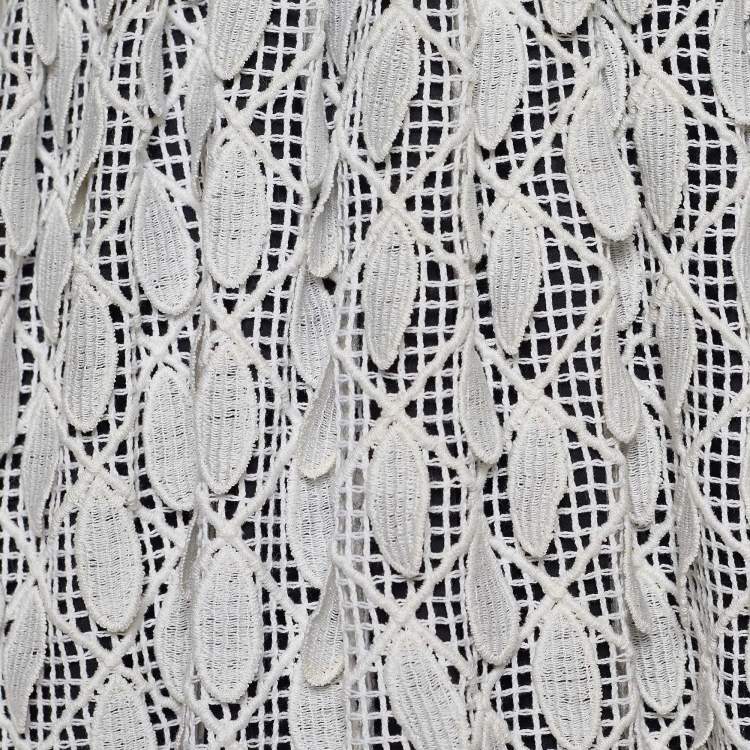 Pre Owned Salvatore Ferragamo Monochrome Cotton Petal Applique Pleated Skirt M