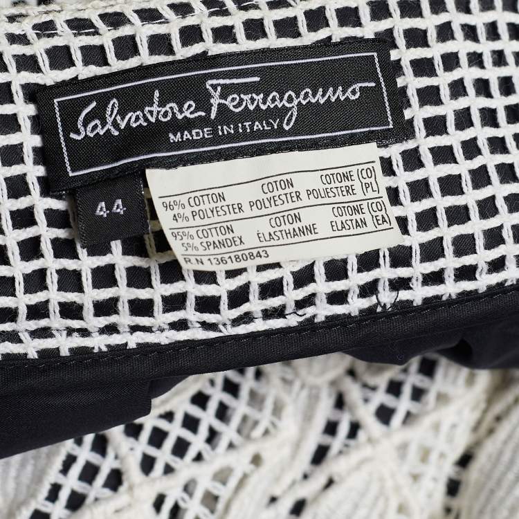 Pre Owned Salvatore Ferragamo Monochrome Cotton Petal Applique Pleated Skirt M