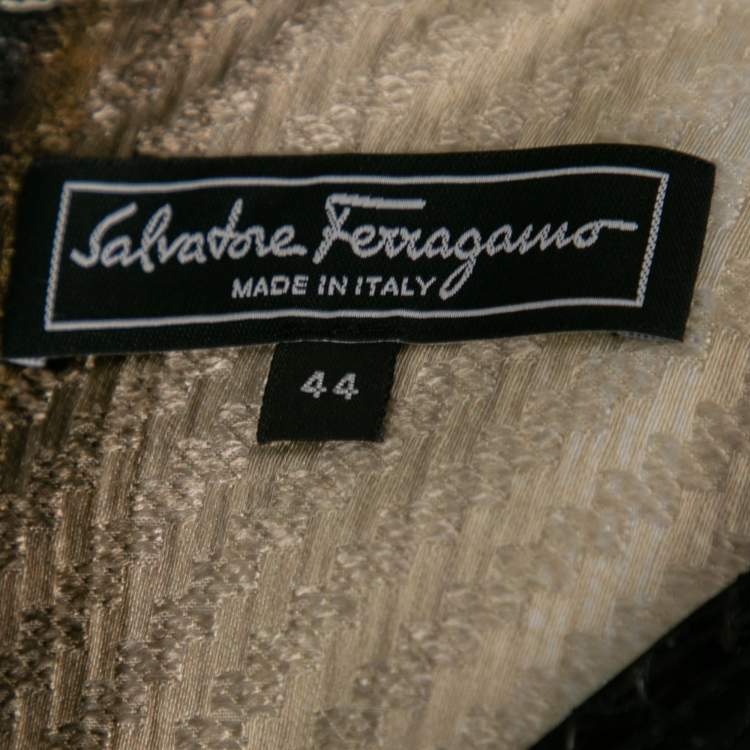 مملوكة مسبقًا Salvatore Ferragamo Brown & Yellow Jacquard Sleeveless Asymmetric Dress M