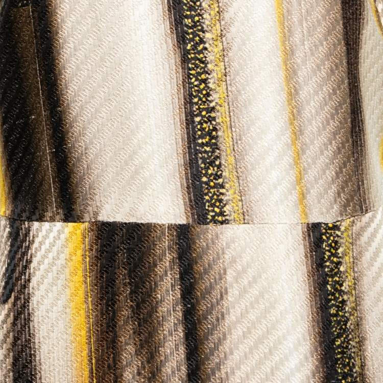 مملوكة مسبقًا Salvatore Ferragamo Brown & Yellow Jacquard Sleeveless Asymmetric Dress M