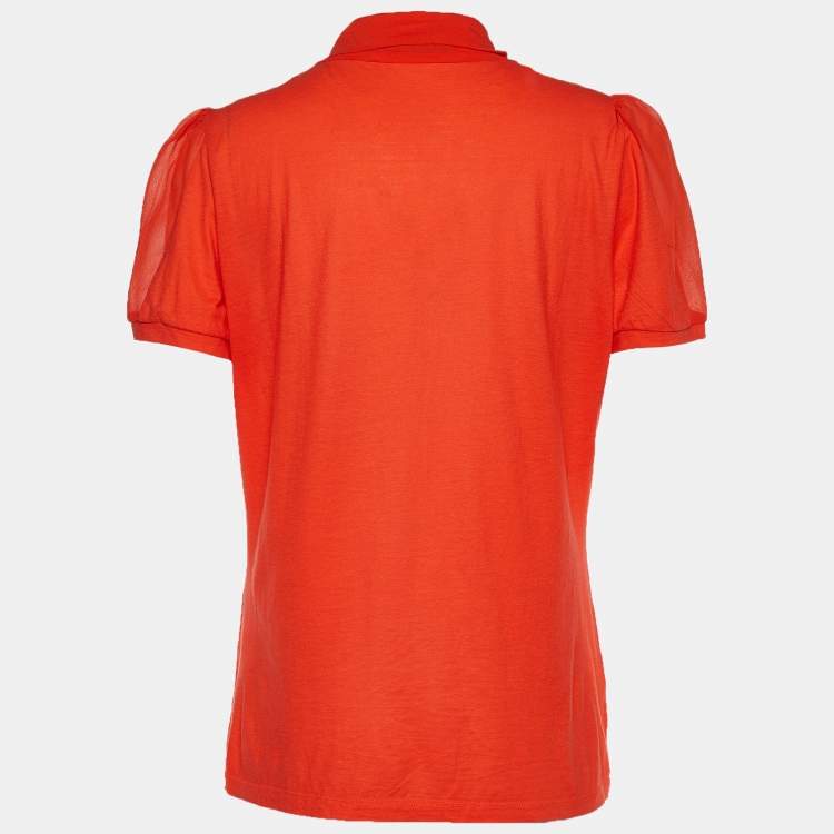 Pre Owned Salvatore Ferragamo Orange Jersey Knit Bow Detail Blouse XL