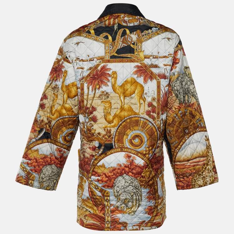 Pre Owned Salvatore Ferragamo Multicolor Printed Quilted Fabric Snap Button Jacket S