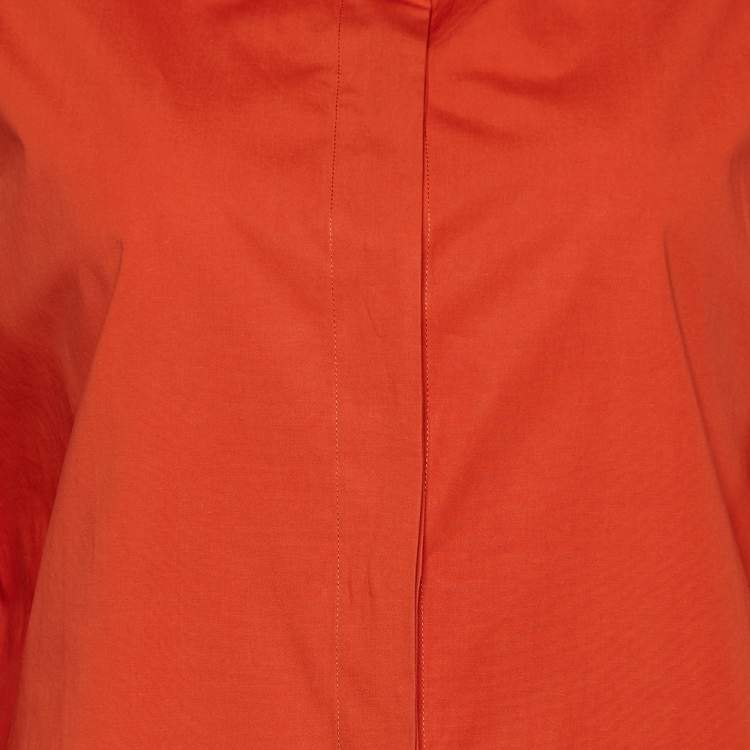 Pre Owned Salvatore Ferragamo Orange Stretch Cotton Button Front Blouse M