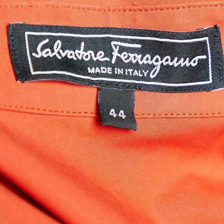 Pre Owned Salvatore Ferragamo Orange Stretch Cotton Button Front Blouse M