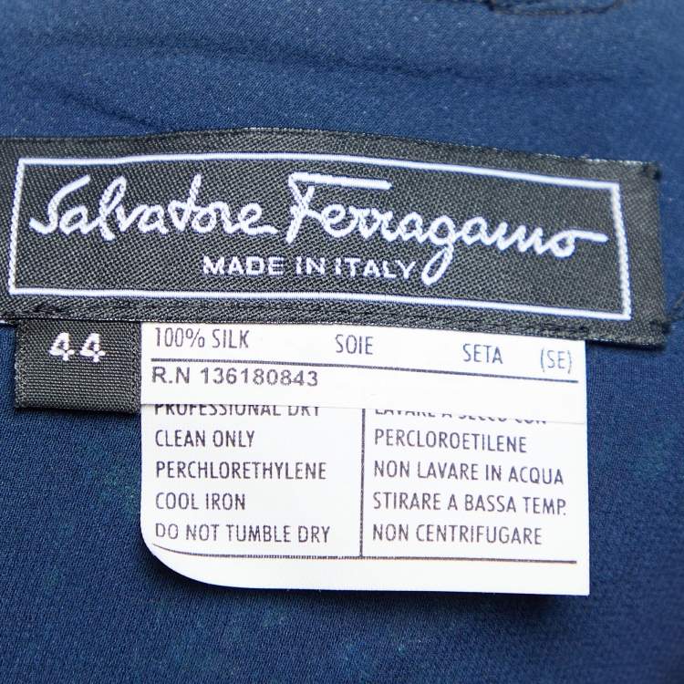 Pre Owned Salvatore Ferragamo Black Printed Silk Draped Back Neck Maxi Dress M