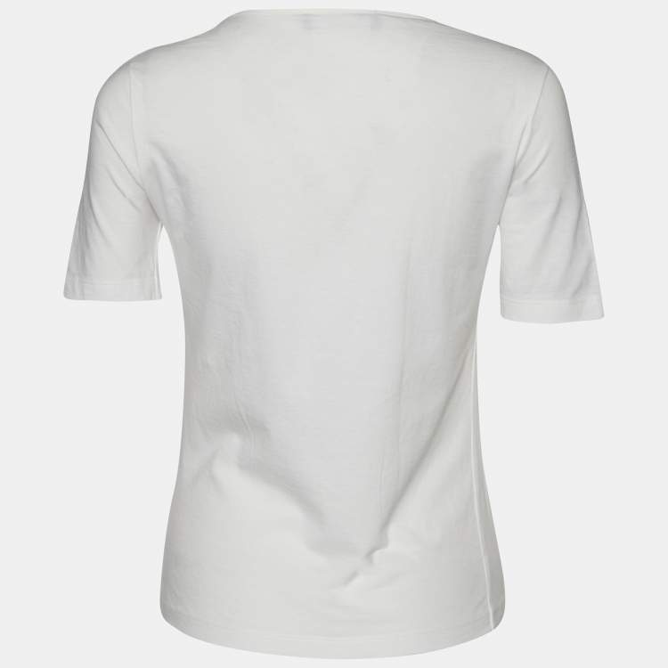 Pre Owned Salvatore Ferragamo White Logo Embroidered Cotton Round Neck T-Shirt M