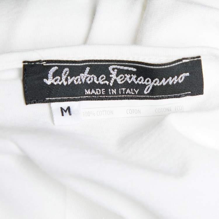 Pre Owned Salvatore Ferragamo White Logo Embroidered Cotton Round Neck T-Shirt M