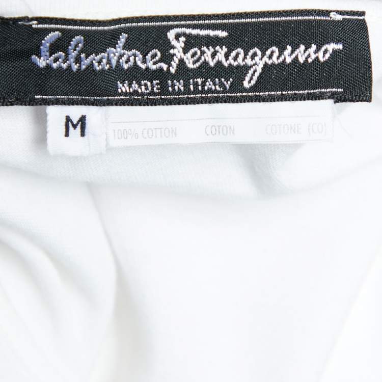 Pre Owned Salvatore Ferragamo White Logo Embroidered Cotton Round Neck T-Shirt M