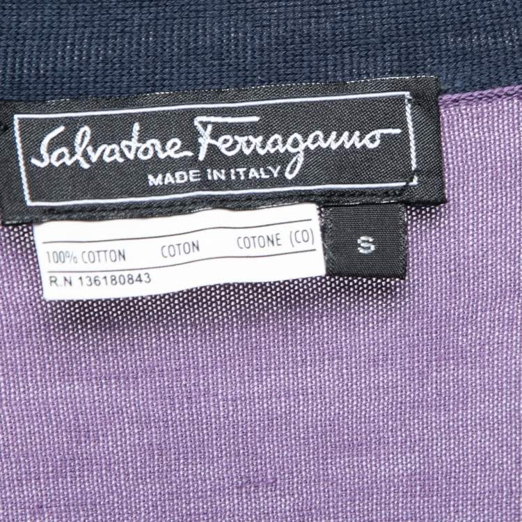 Pre Owned Salvatore Ferragamo Purple Cotton Knit Contrast Bow Detail Sweater S 