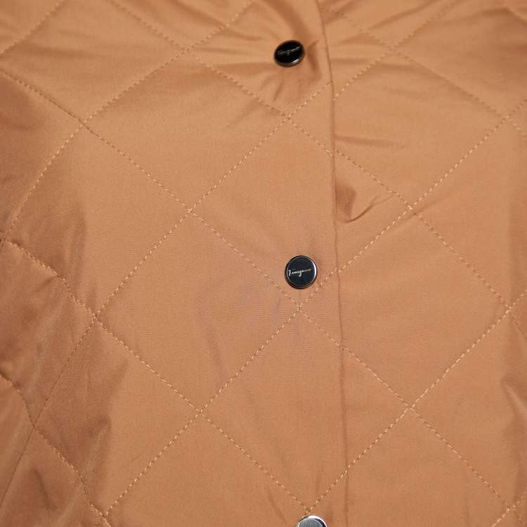 Pre Owned Salvatore Ferragamo Tan Brown Quilted Button Front Jacket M