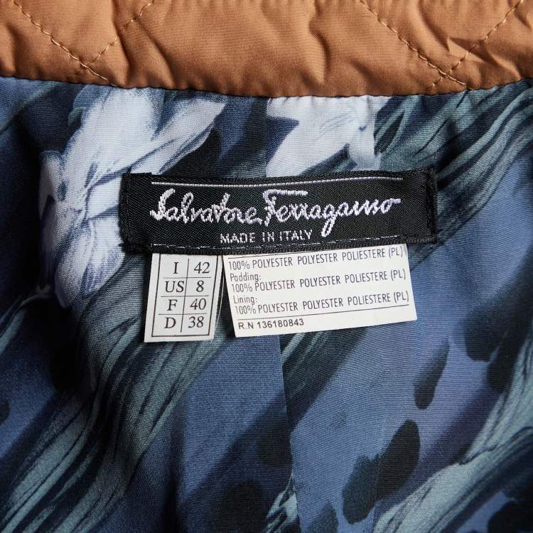 Pre Owned Salvatore Ferragamo Tan Brown Quilted Button Front Jacket M