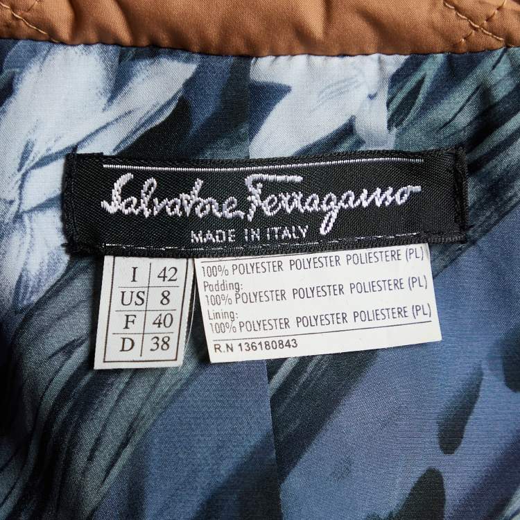 Pre Owned Salvatore Ferragamo Tan Brown Quilted Button Front Jacket M